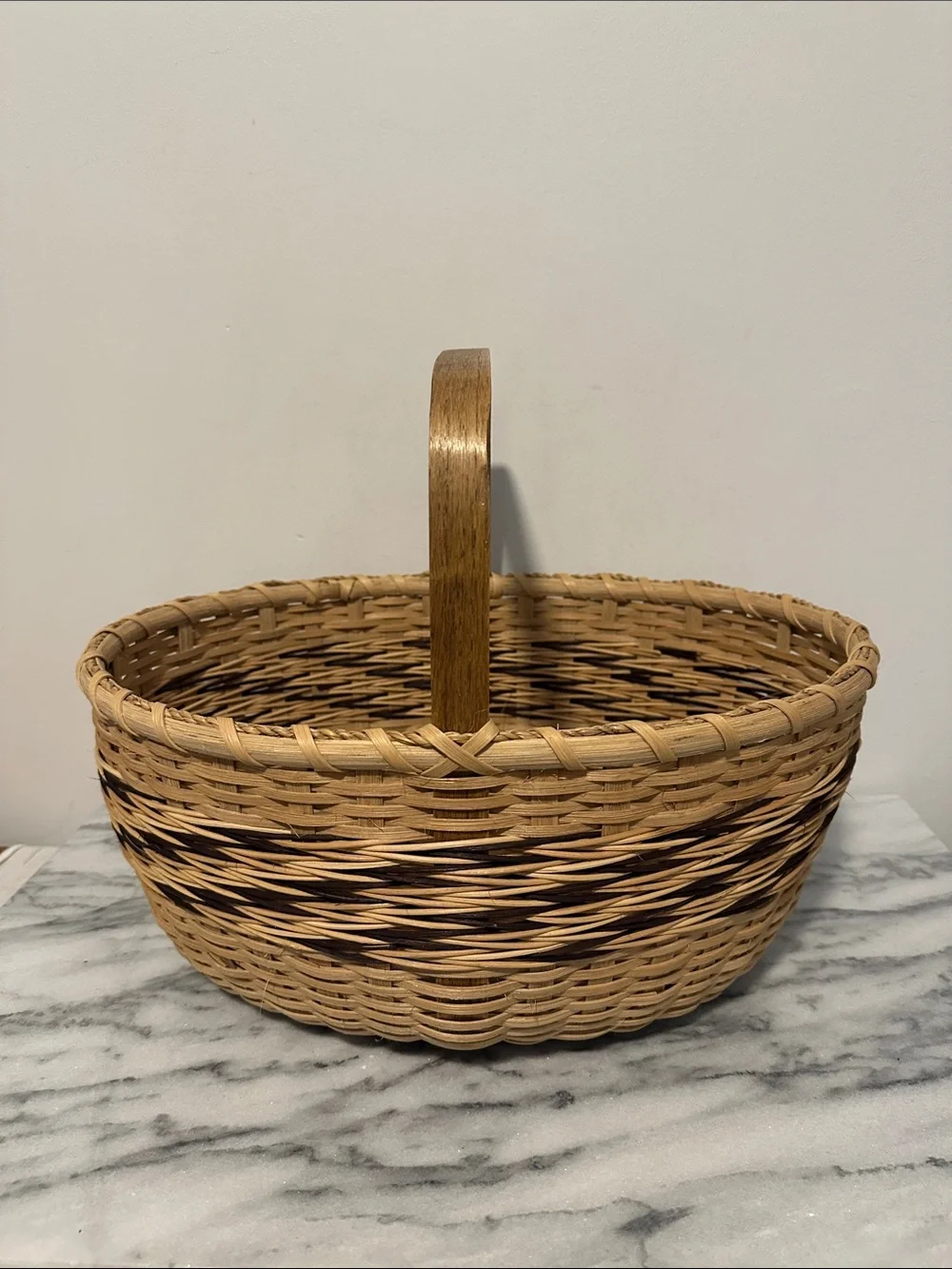 Nantucket style gathering basket signed Barb & Carol ‘95 wood bottom vintage